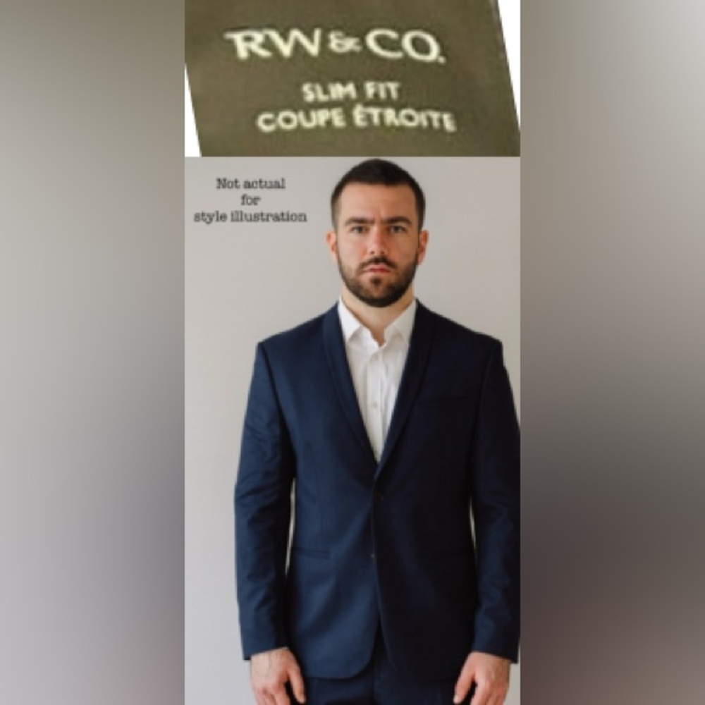 RW & CO Men’s Stretch Lining Suit Jacket Blazer Navy Blue Office Attire